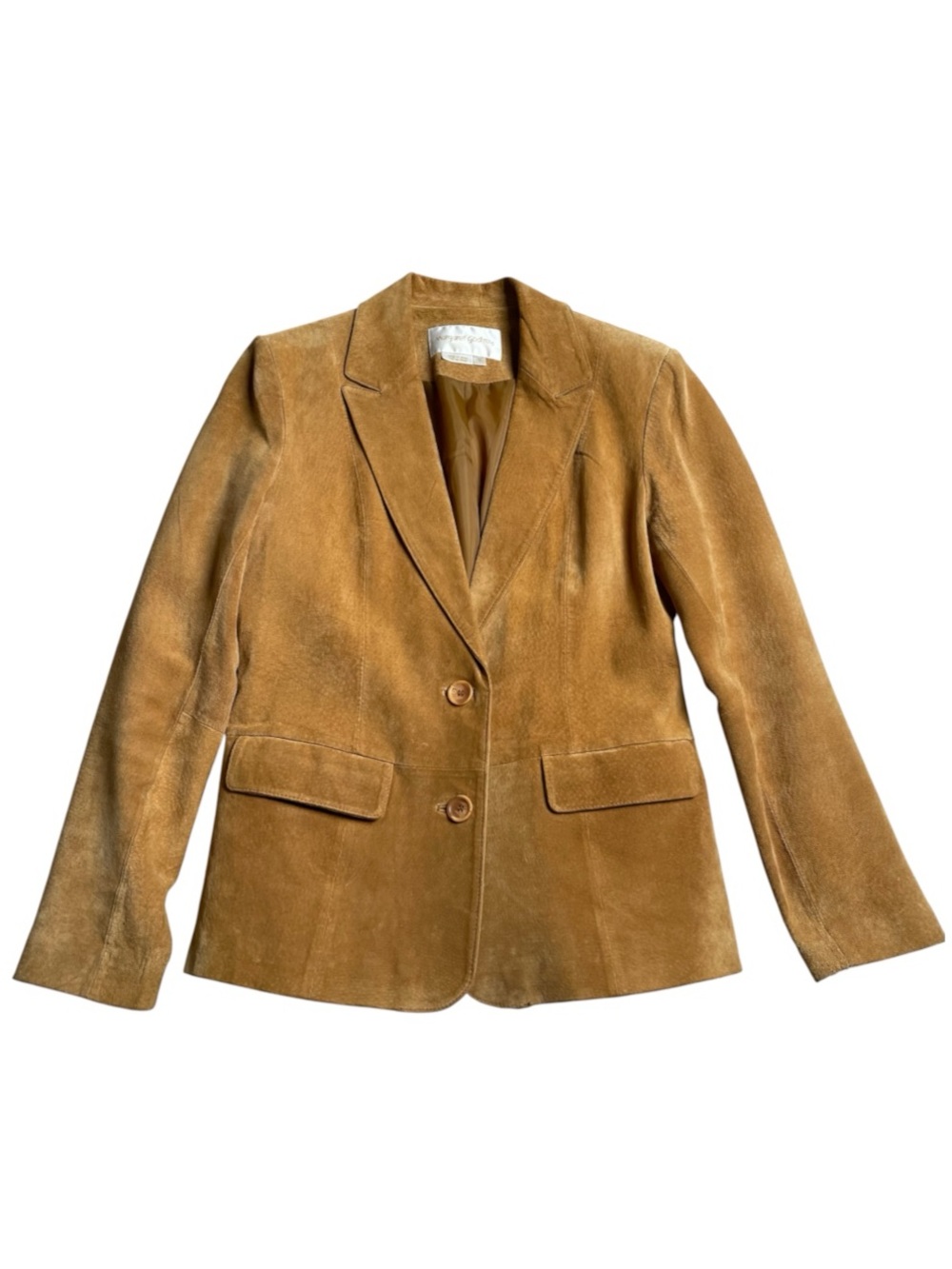 Elegant Margaret Godfrey 100% Leather Suede Blazer – Luxurious Tan Camel, Size 8